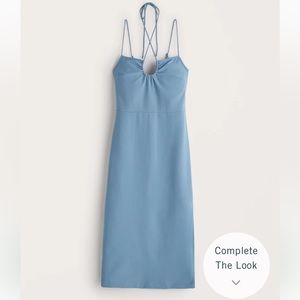 Abercrombie Halter Keyhole Knit Midi Dress Blue